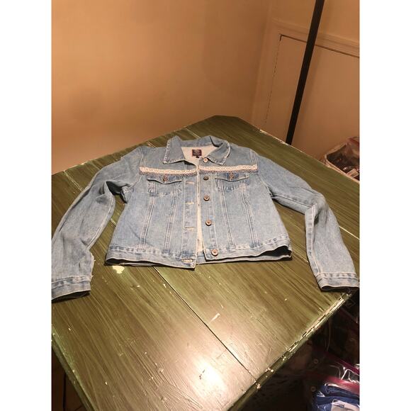 Boom Boom Jeans EUC Women's Embellished Embroidered Boho Denim Jacket Size L - Picture 1 of 8